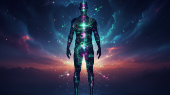 Stoffwechsel in Balance bringen – abstrakte Silhouette mit Energie- und Stoffwechselgrafiken, die die Aktivierung des Energiestoffwechsels symbolisieren